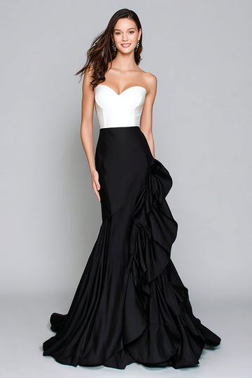 Robe Fomal sirène noire et blanche avec volants
